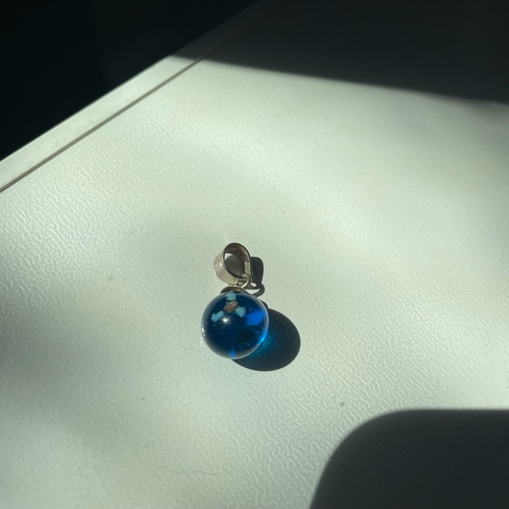 Blue glass Pendant charm with flower imprint (1998)